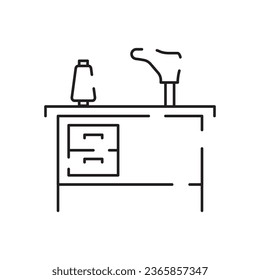 Shoemaker line icon. Shoes on heels measurement of length, dimensions and size chart for client in shops or stores. Minimalist vector in flat style