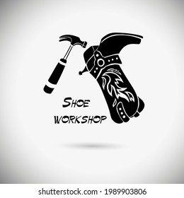 Shoemaker logo template. Shoe repair vector design. Shoe workshop. Vector illustration
