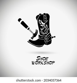 Shoemaker logo template. Shoe repair vector design. Shoe workshop. Vector illustration