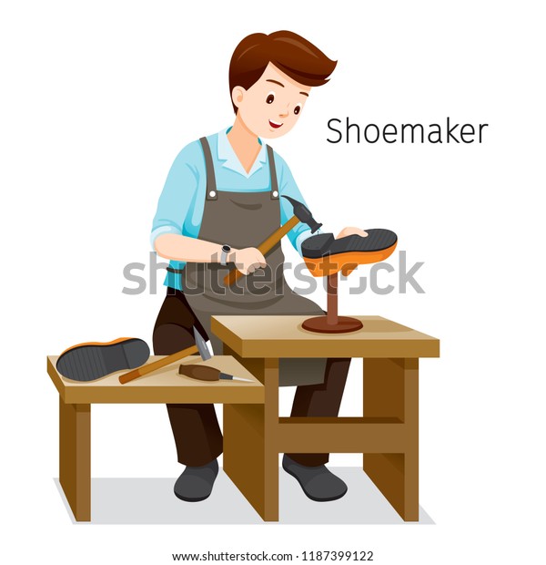 Shoemaker Repairing Man Shoes He Hammering Stock Vector (Royalty Free ...