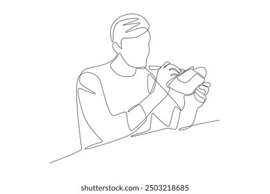 The shoemaker is sculpting shoes. Handmade concept one-line drawing