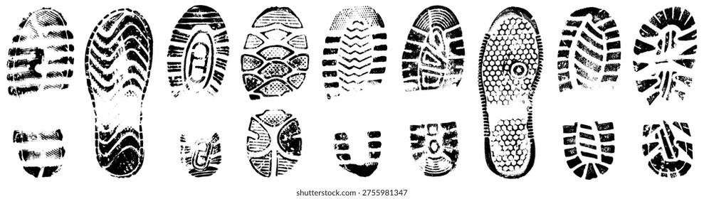 Shoeprints set. Collection of sole prints. Vector illustration