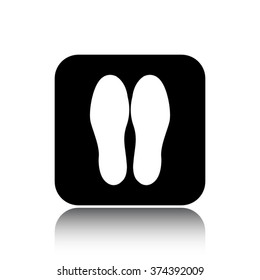 shoeprints vector icon on black button with reflection