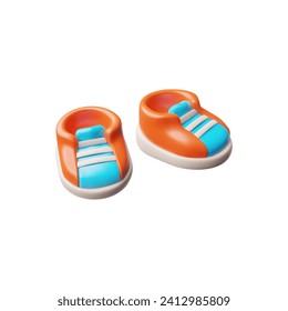 Schuft 3D-Symbol. Sportliche Cartoon-Turnschuhe, Schuhausstattung für Bowlingspiel. Pair Baby Schuhe sind in Orange und Blau gehalten, Freizeitschuhe. Vektorgrafik, einzeln auf Weiß