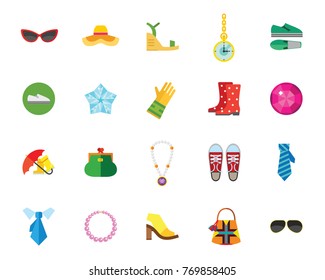 Shoes and accessories icon set