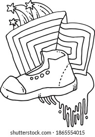 Shoes against a neutral flag background in doodle style