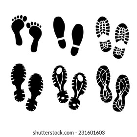 Shoes and bare foot print set vector