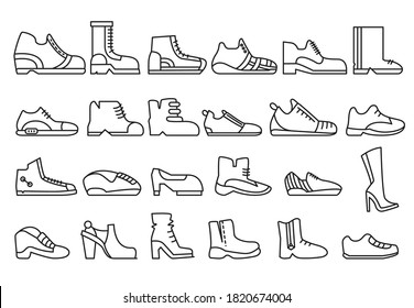 shoes, boot line icons set vector illustration