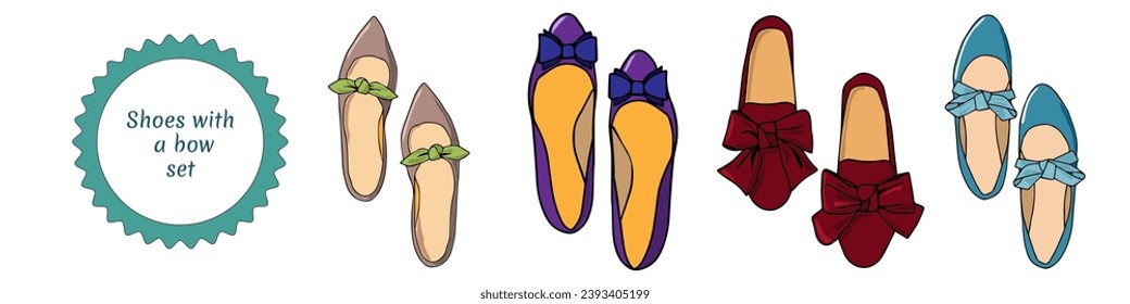 Shoes with bow hand drawn set