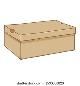 Shoes Box. Cartoon Vector Illustration - Closed Brown Cardboard Shoebox.