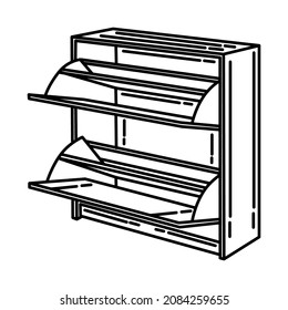 Shoes Cabinet Part of Furniture and Home Decoration Hand Drawn Icon Set Vector.