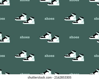 Shoes cartoon character seamless pattern on green background. Pixel style