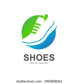 Shoes with circle background color vector logo template