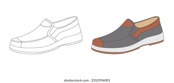 Clipart de zapatos, delinear zapatos deportivos, boceto de zapatos, Vector de zapatillas, ropa deportiva, ilustración de contorno de zapatos, dibujo de Vector. Zapato aislado en el fondo blanco, Ilustración vectorial. Arte de la línea del zapato, mocasín