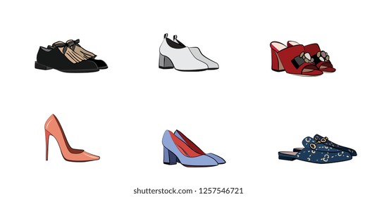 shoes 
collection set of women's heels clutch isolated on white background fashion illustration vector fashion 
