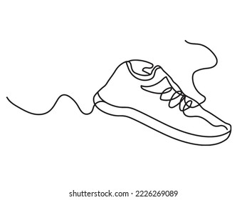 Calcula un dibujo continuo de una línea. Calzado deportivo en línea. Las zapatillas están aisladas en un fondo blanco. Bien por el hombre o la mujer.