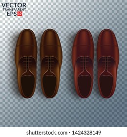 Shoes cosmetic care realistic set with brown men oxford boots isolated vector illustration