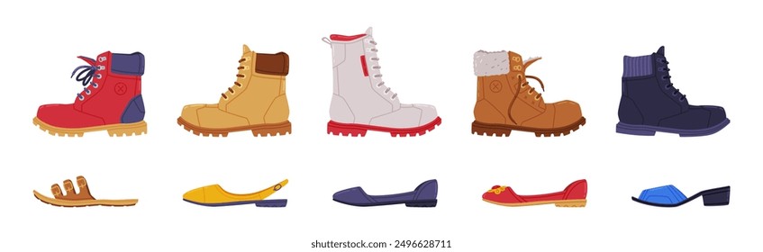 Shoes of Different Type as Casual Footwear Vector Set