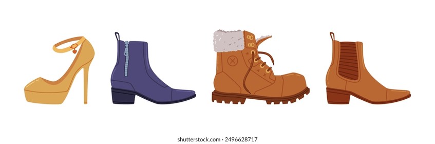 Shoes of Different Type as Casual Footwear Vector Set