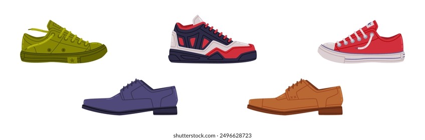 Shoes of Different Type as Casual Footwear Vector Set