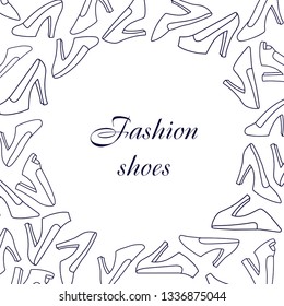 Shoes doodle line banner vector icons decorative round frame template