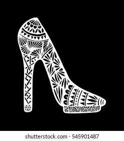 shoes doodle style. Hand drawn outline ornamental high heel shoe illustration. 