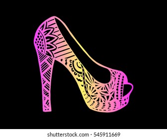 shoes doodle style, Hand drawn outline ornamental high heel shoe illustration