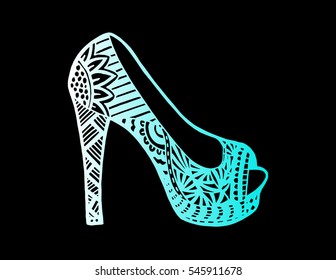 shoes doodle style, Hand drawn outline ornamental high heel shoe illustration