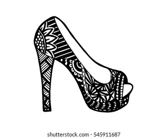 shoes doodle style, Hand drawn outline ornamental high heel shoe illustration