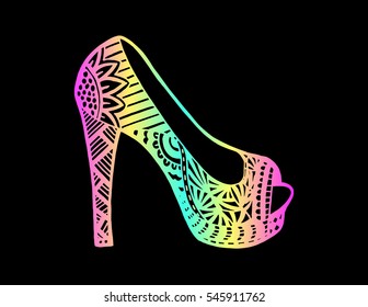 shoes doodle style, Hand drawn outline ornamental high heel shoe illustration