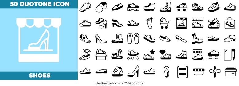 Shoes Duotone Editable Icons set. Vector illustration in modern thin duotone style of shoes icons: shoe, heel, fashion, etc