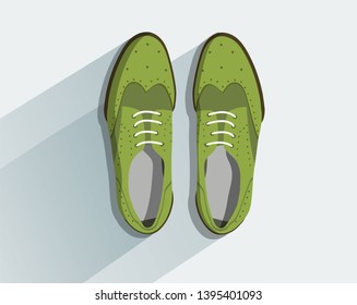 Shoes. Fashion footwear. Concept vector green footgear top view in flat style isolated on light gray background