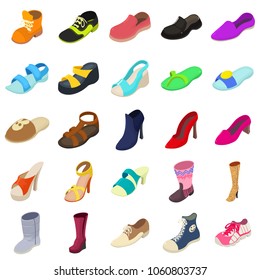 Shoes fashion types icons set. Isometric illustration of 25 shoes fashion types vector icons for web