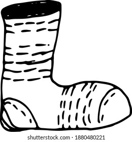 Shoes, felt boots. The original version. Doodle. Black and white image. Minimalism. Coloring book