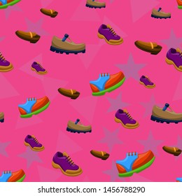 Shoes Flat Color Background Seamless Pattern