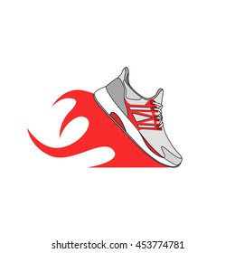 Shoes flat icon with bright colorful running sneakers. Vector illustration isolated on white background.