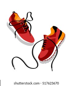 Shoes ícone plano com tênis de corrida coloridos brilhantes. Ilustração vetorial isolada em fundo branco.