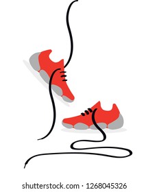 Shoes flat icon with red running sneakers. Vector illustration isolated on white background.
