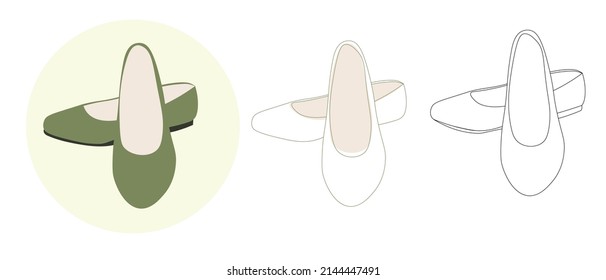 Shoes flats for spring and summer. Vector footwear illustration in green colors