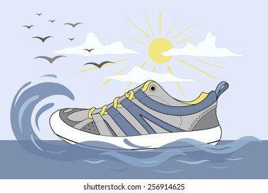 Shoes floating in the waves