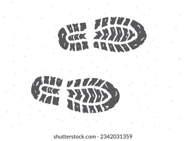 Shoes footstep black silhouette, bootprint vector illustration. Grunge track.