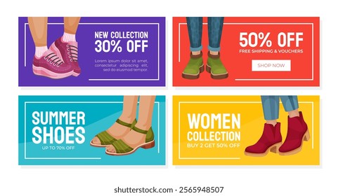 Shoes and Footwear Shop Banner Design Vector Template