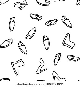 Shoes Footwear Shop Vector Seamless Pattern Thin Line Illustration