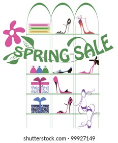 Shoes and gifts in the shop window for spring sale