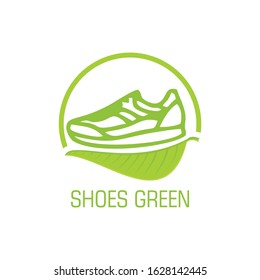 Shoes Green with leaf Logo Vector