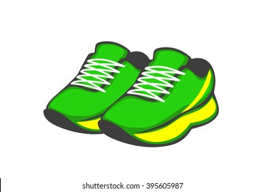 Shoes. Green and yellow sneakers on a white background. Vector illustration