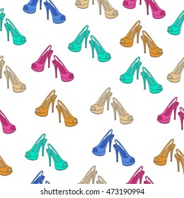 Shoes hand drawing seamless texture. Shoes line, doodle style. Vector illustration