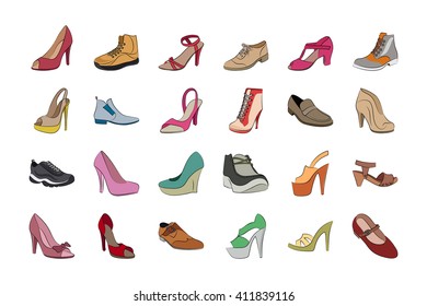 Shoes Hand Drawn Colored Vector Icons 1