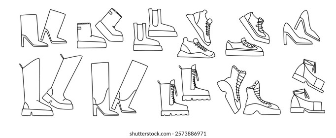 Shoes, hand drawn in line style. Black and white vector illustration, eps10