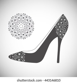 Shoes with hand drawn mandala. Vintage decorative elements. Oriental style pattern. Islam, arabic, indian, turkish, pakistan, chinese, ottoman motifs. Vector illustration.